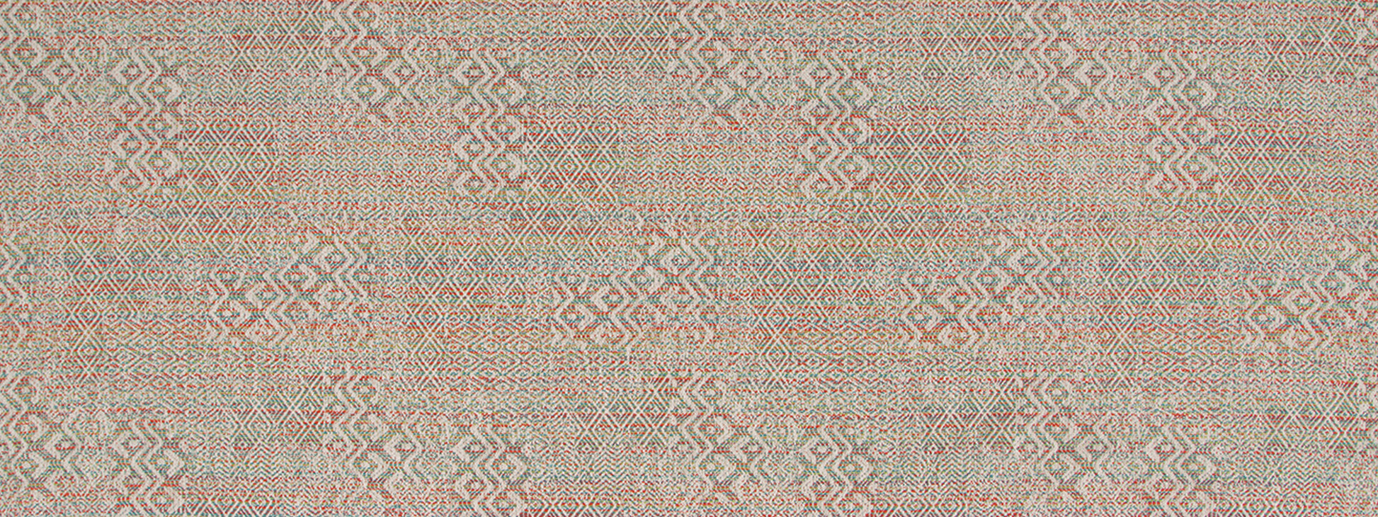 Muted pink-gray geometric woven upholstery fabric with diamond motifs; kilim/tapestry-style textile.