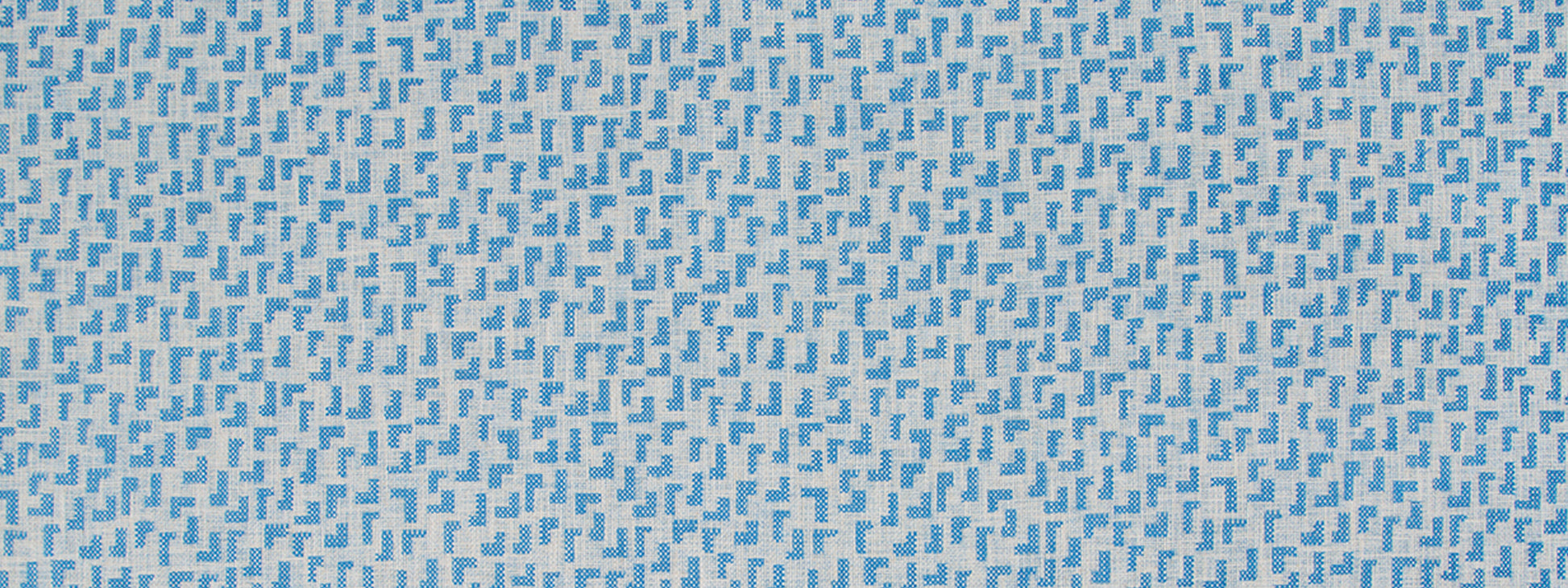 Light blue woven fabric with tiny pixel-like blue blocks forming a subtle geometric grid pattern.