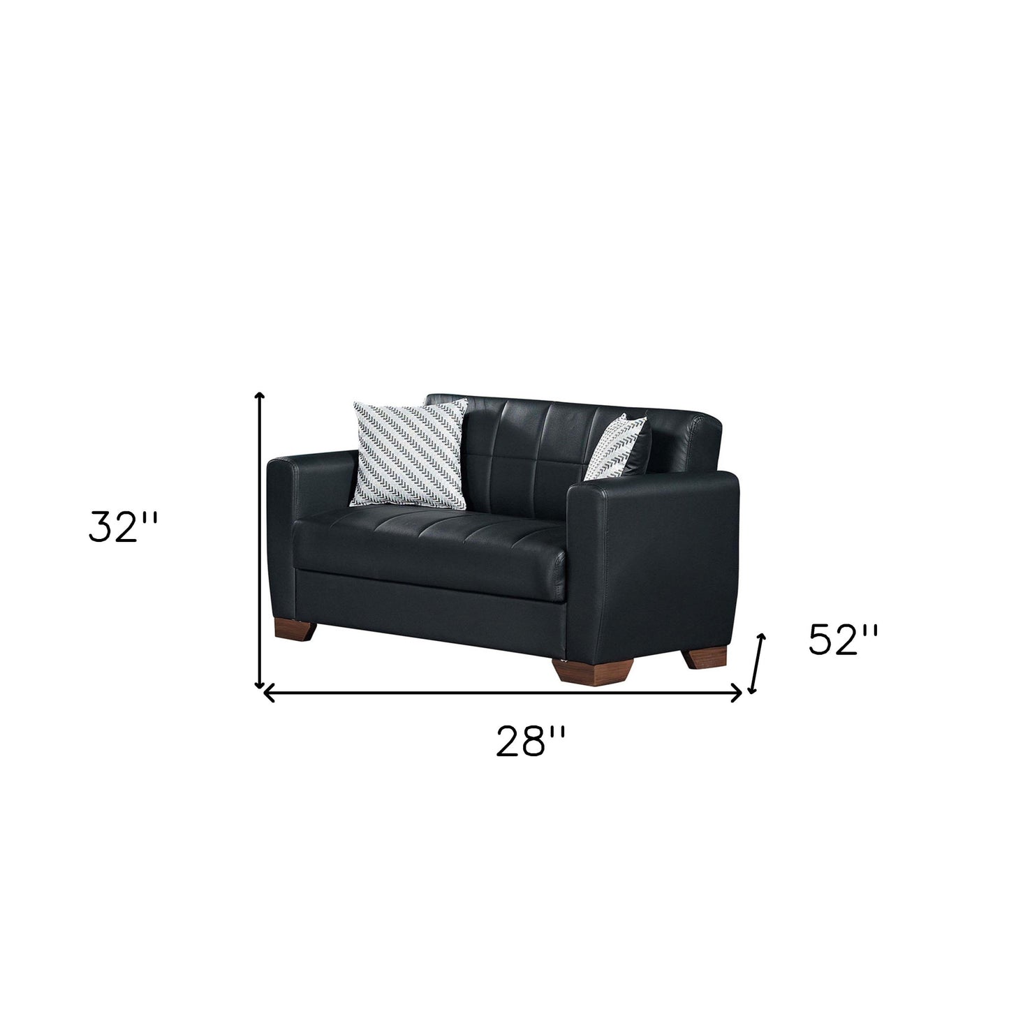 52" Black Brown Faux Leather Futon Convertible Sleeper Love Seat With Storage And Toss Pillows