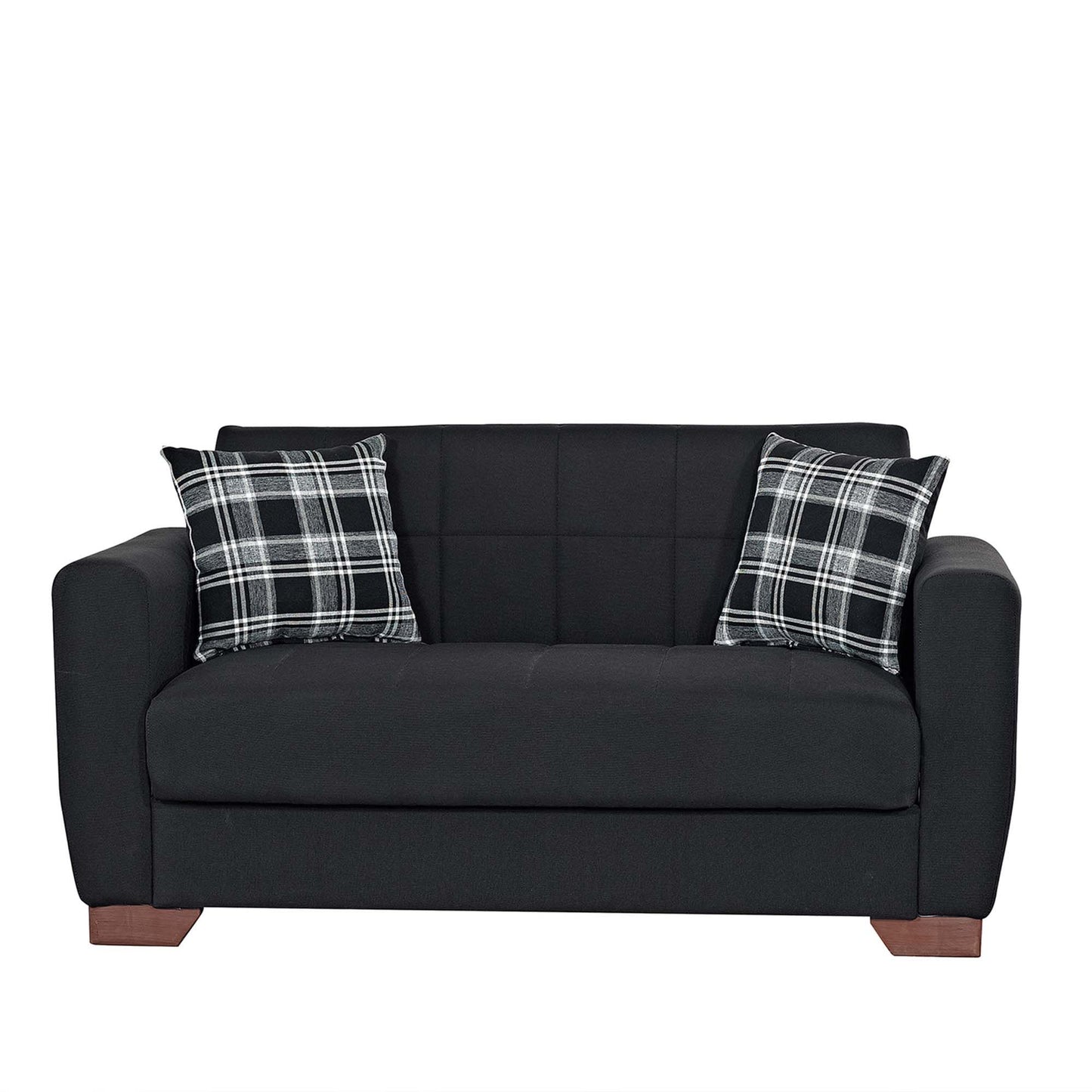 52" Black Brown Chenille Futon Convertible Sleeper Love Seat With Storage And Toss Pillows
