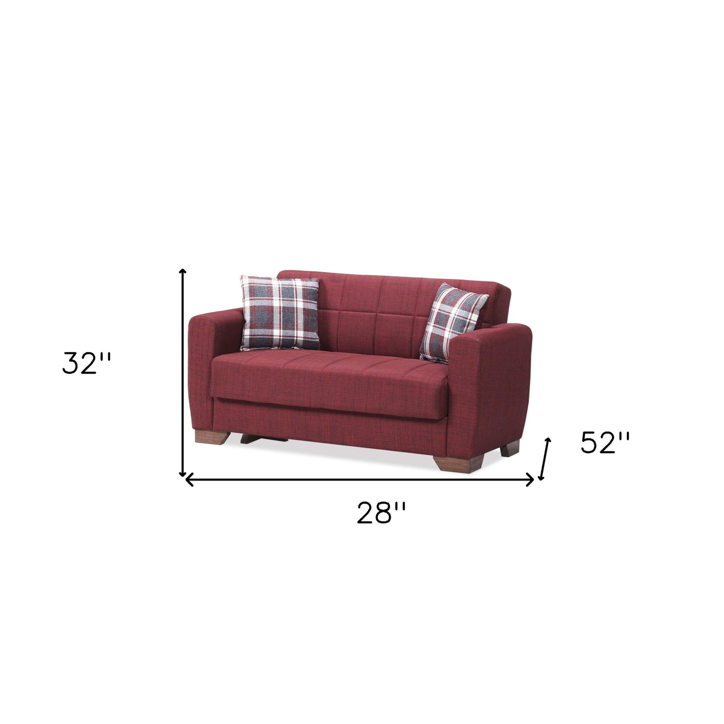 52" Burgundy Brown Chenille Futon Convertible Sleeper Love Seat With Storage And Toss Pillows