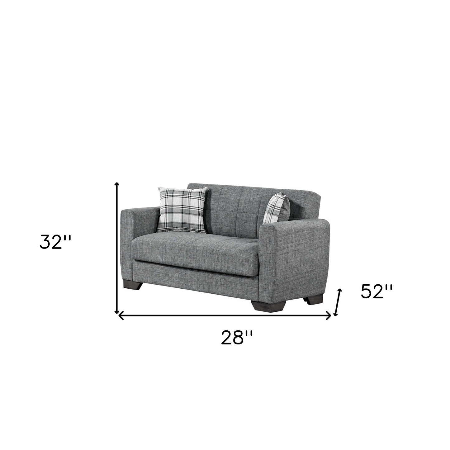 52" Gray Brown Chenille Futon Convertible Sleeper Love Seat With Storage And Toss Pillows