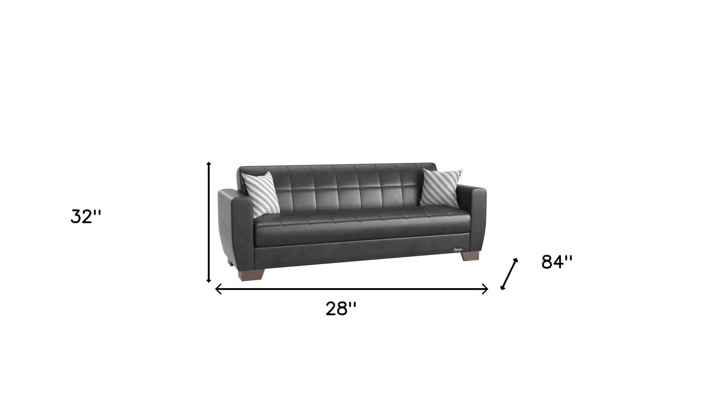84" Black Faux Leather And Brown Sleeper Sleeper Sofa With Two Toss Pillows