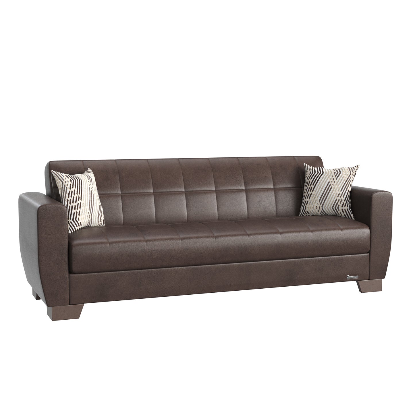 84" Brown Faux Leather Sleeper Sleeper Sofa With Two Toss Pillows