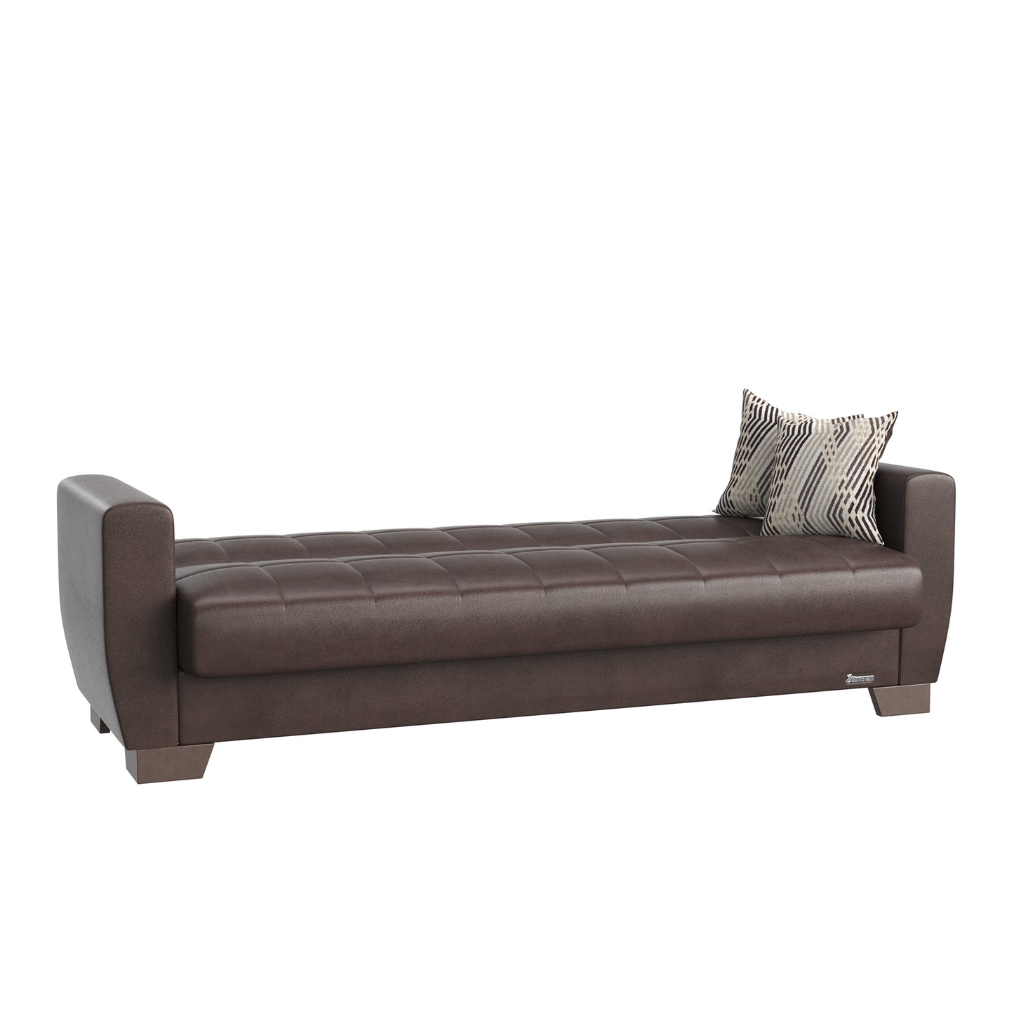 84" Brown Faux Leather Sleeper Sleeper Sofa With Two Toss Pillows
