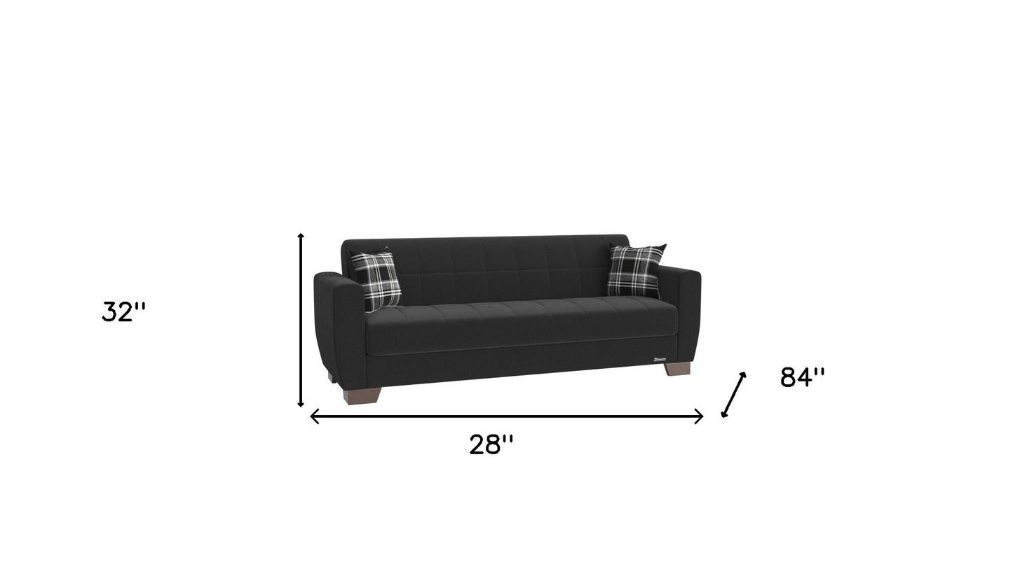 84" Black Chenille And Brown Sleeper Sleeper Sofa With Two Toss Pillows