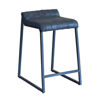 25" Gray Genuine Leather And Iron Low Back Counter Height Bar Chair