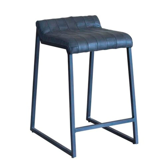 25" Gray Genuine Leather And Iron Low Back Counter Height Bar Chair