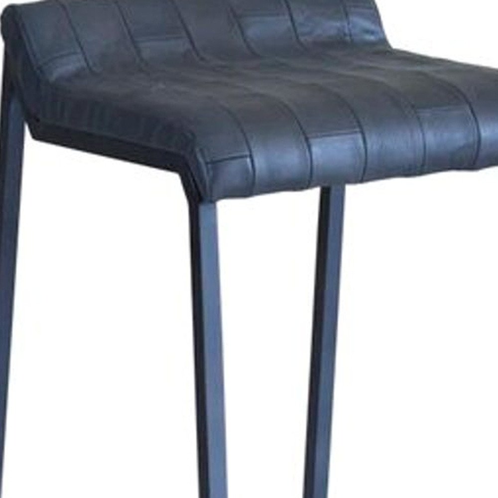 25" Gray Genuine Leather And Iron Low Back Counter Height Bar Chair