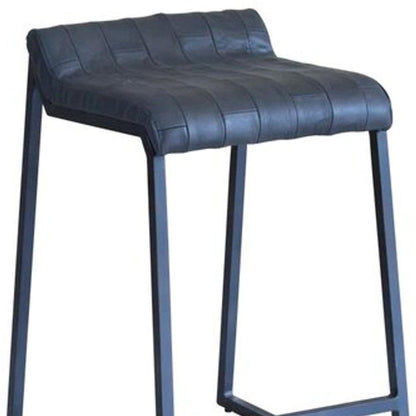 25" Gray Genuine Leather And Iron Low Back Counter Height Bar Chair