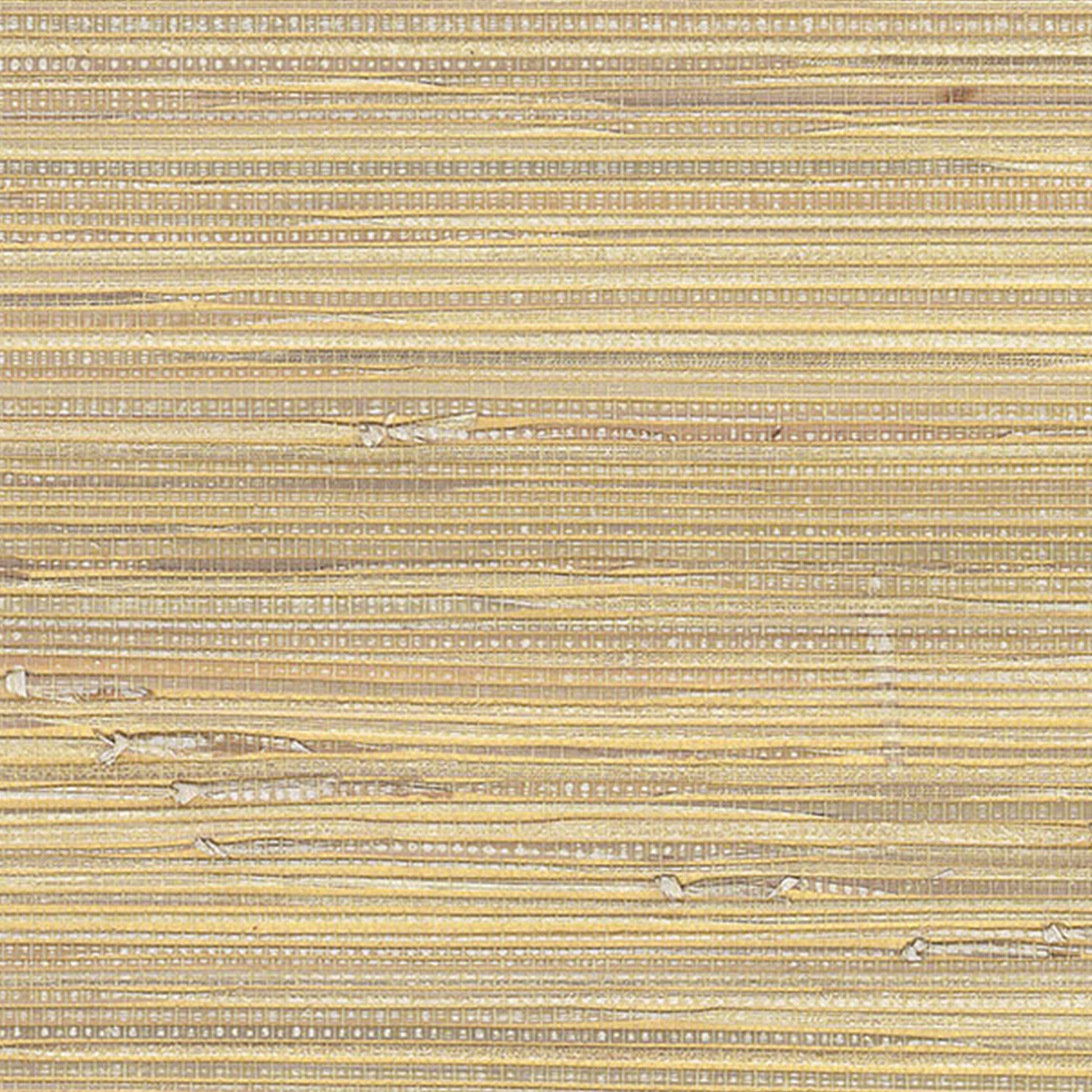 Beige and gold-toned woven grasscloth wallpaper texture with thin horizontal stripes.