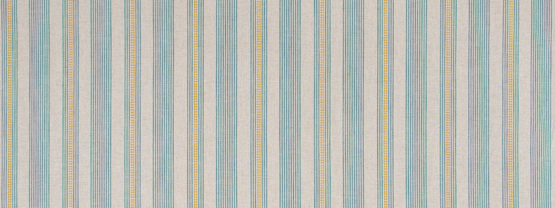 Vertical striped wallpaper in light blue, beige, cream and pale yellow with a subtle textile-like pattern.