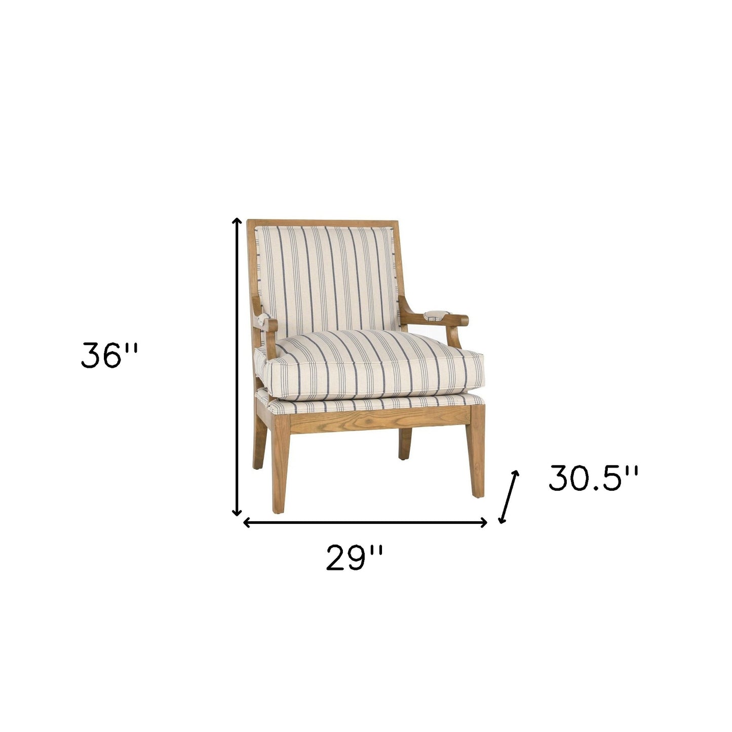29" Blue And Ivory Linen Blend Striped Arm Chair