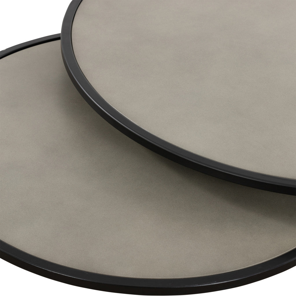 Set of Two 32" Gray And Black Concrete And Metal Round Nested Coffee Tables