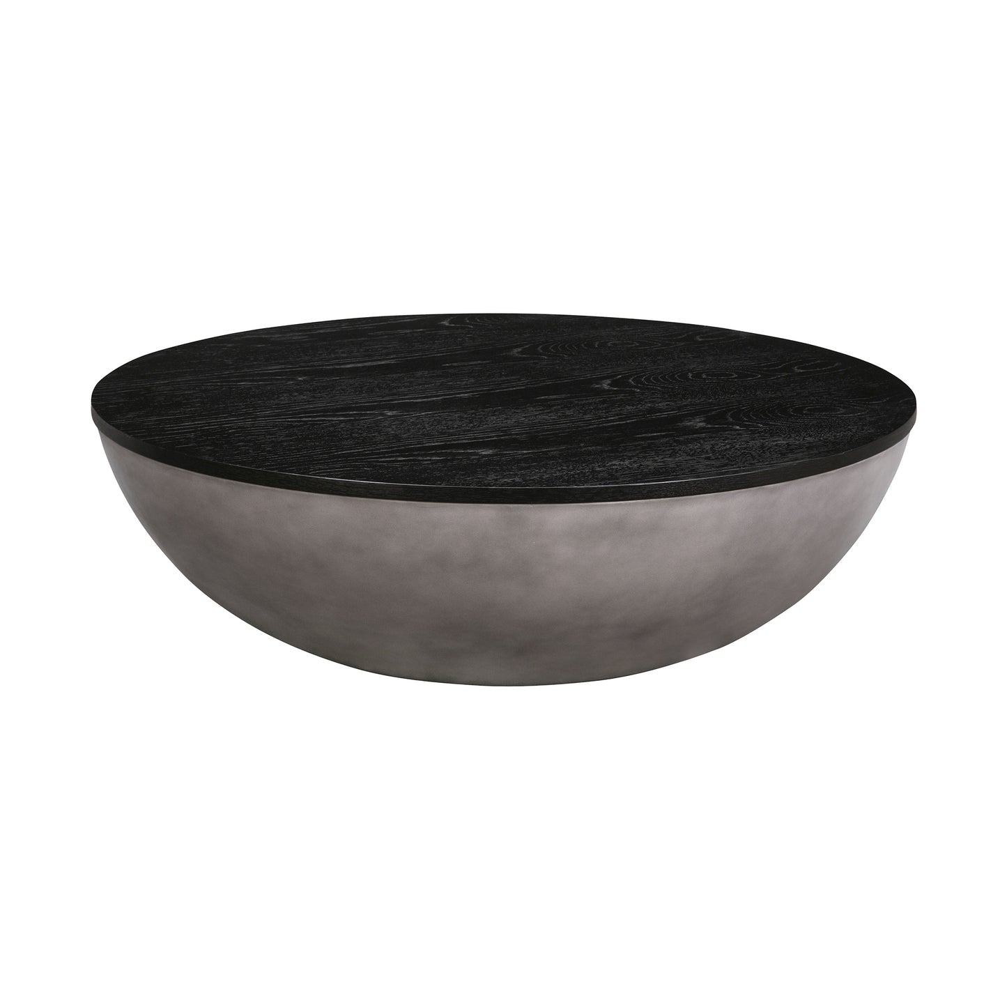 48" Black And Gray Solid Wood And Concrete Round Coffee Table