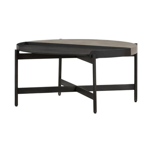 32" Black and Gray And Black Concrete And Metal Round Coffee Table