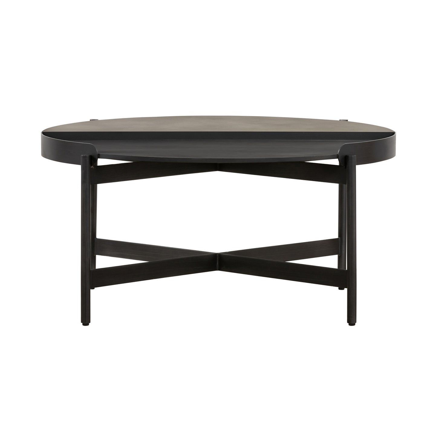 32" Black and Gray And Black Concrete And Metal Round Coffee Table