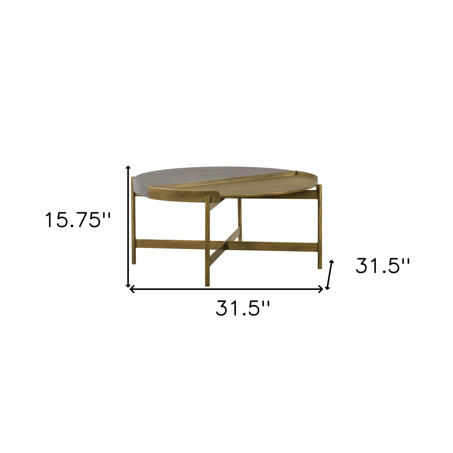 32" Brass Concrete And Brass Round Coffee Table