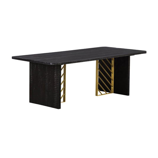 24" Black And Brass Solid Wood Coffee Table
