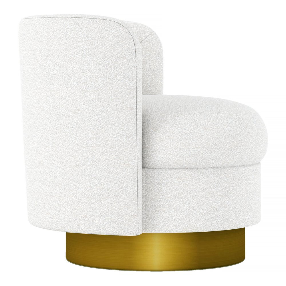 28" White and Gold Boucle Swivel Barrel Chair