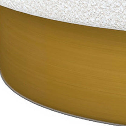 28" White and Gold Boucle Swivel Barrel Chair