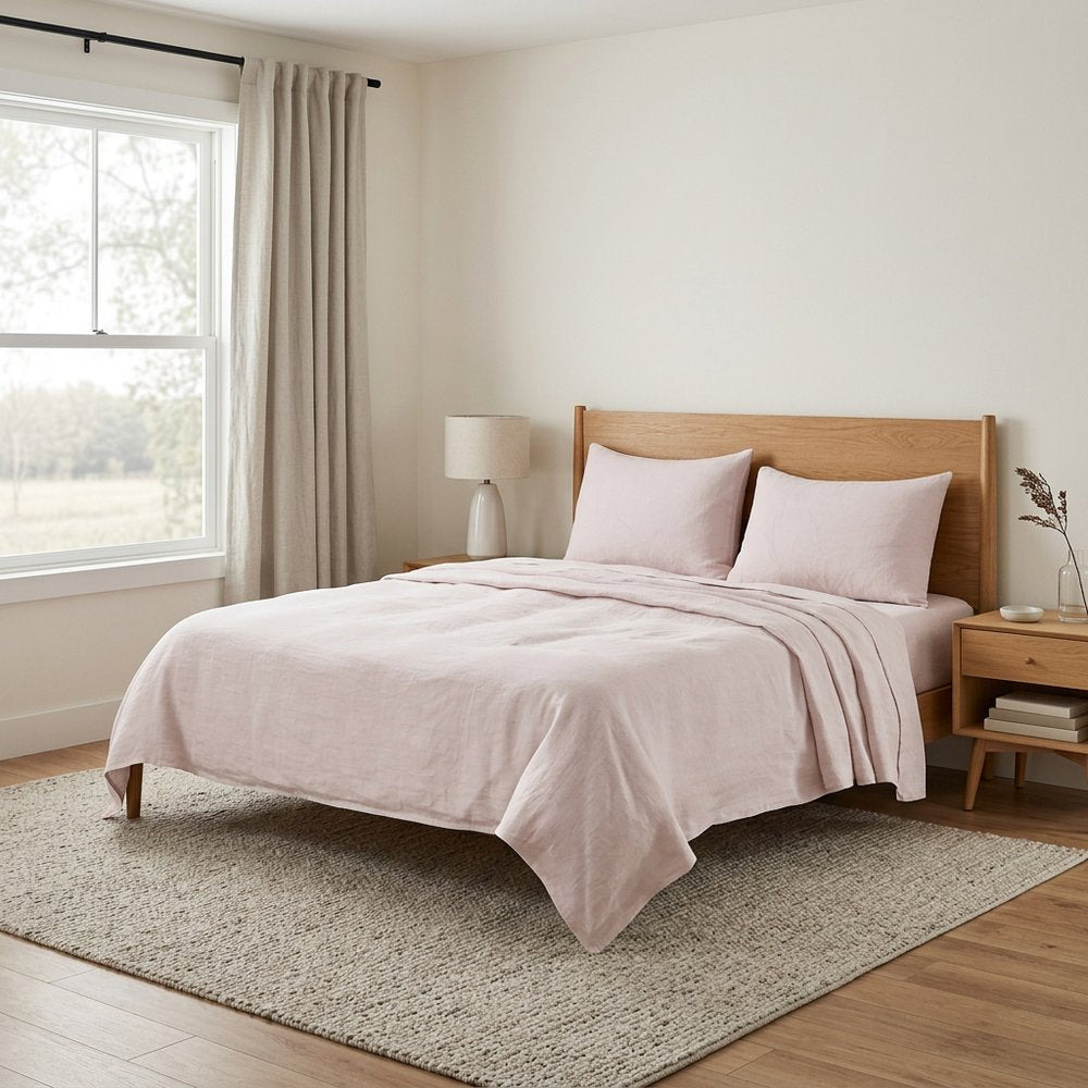 Four Piece Light Pink Linen Twin Sheet Set