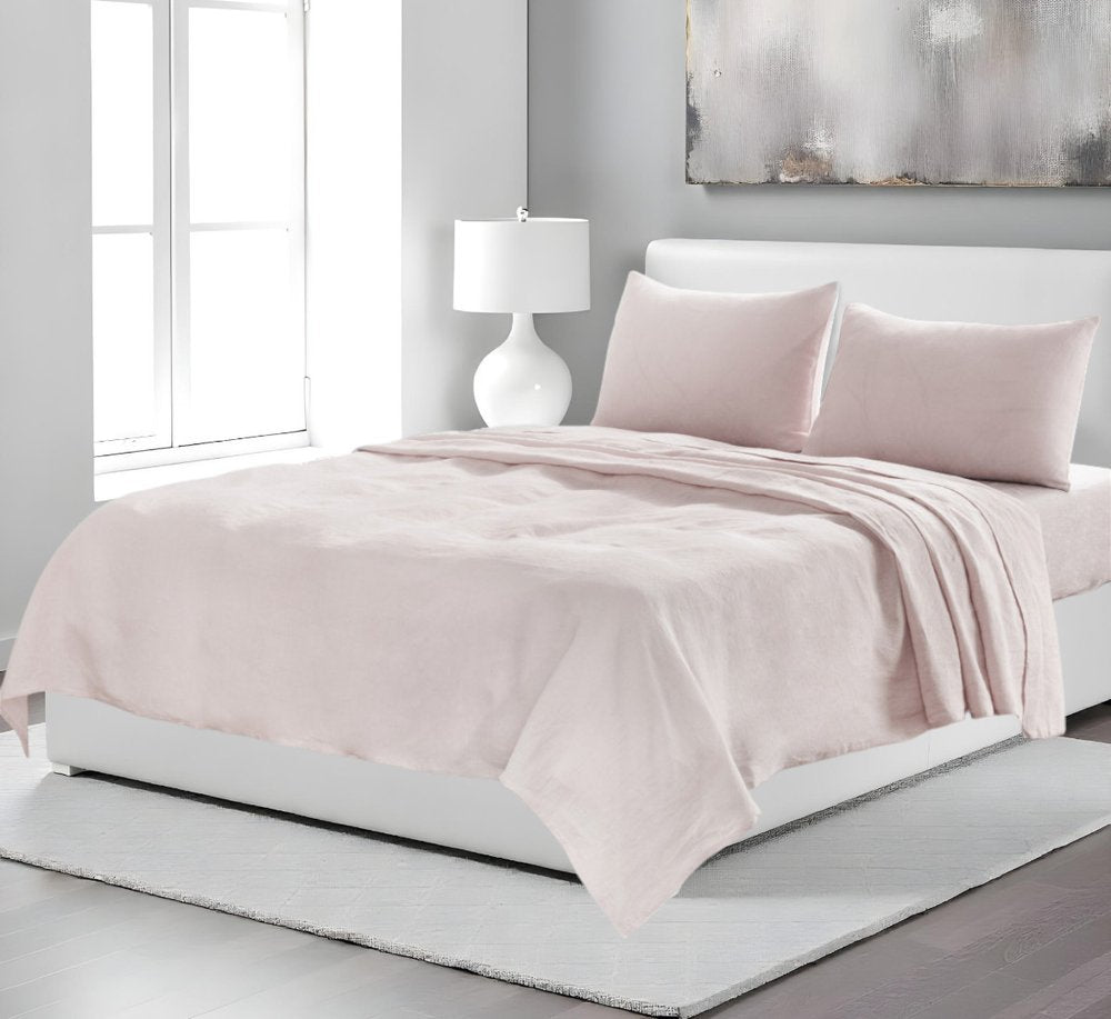 Four Piece Light Pink Linen Sheet Set