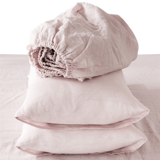 Four Piece Light Pink Linen Sheet Set