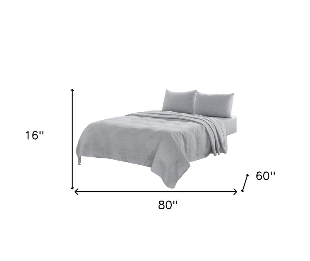 Four Piece Blue Linen Queen Sheet Set