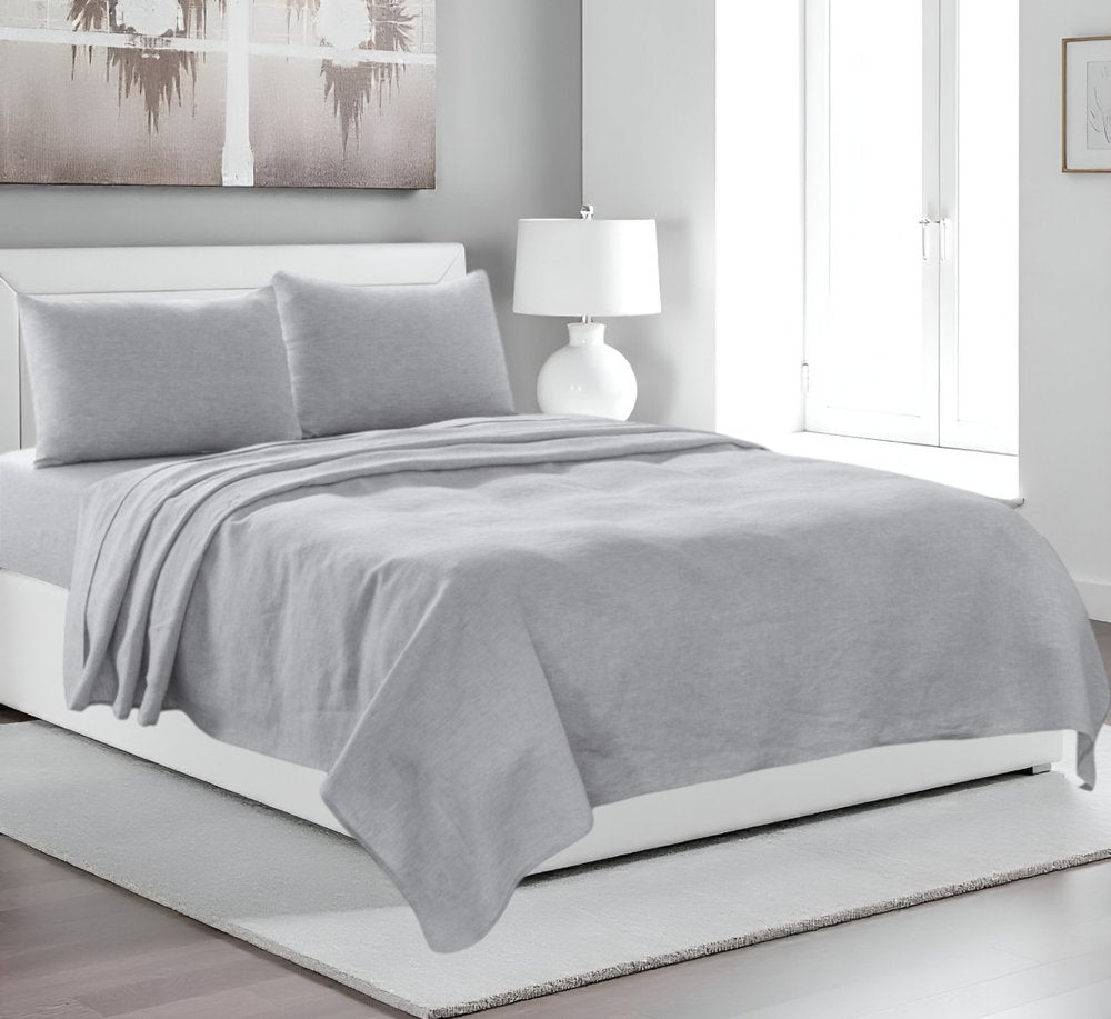 Four Piece Blue Linen Queen Sheet Set
