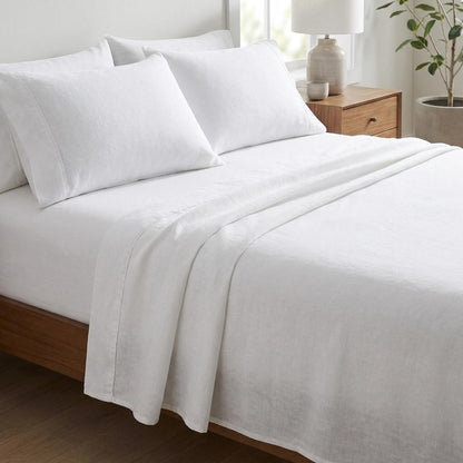 Four Piece Blue Linen Queen Sheet Set