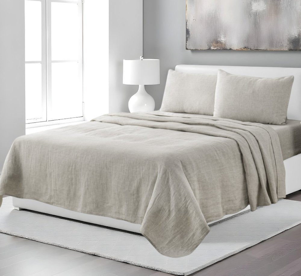 Four Piece Light Gray Linen Sheet Set