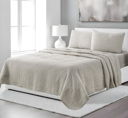 Four Piece Light Gray Linen Sheet Set