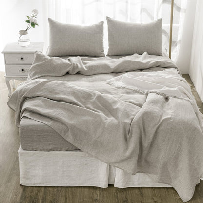 Four Piece Light Gray Linen Queen Sheet Set
