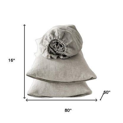 Four Piece Light Gray Linen Sheet Set