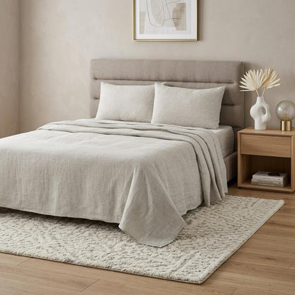 Four Piece Light Gray Linen California King Sheet Set
