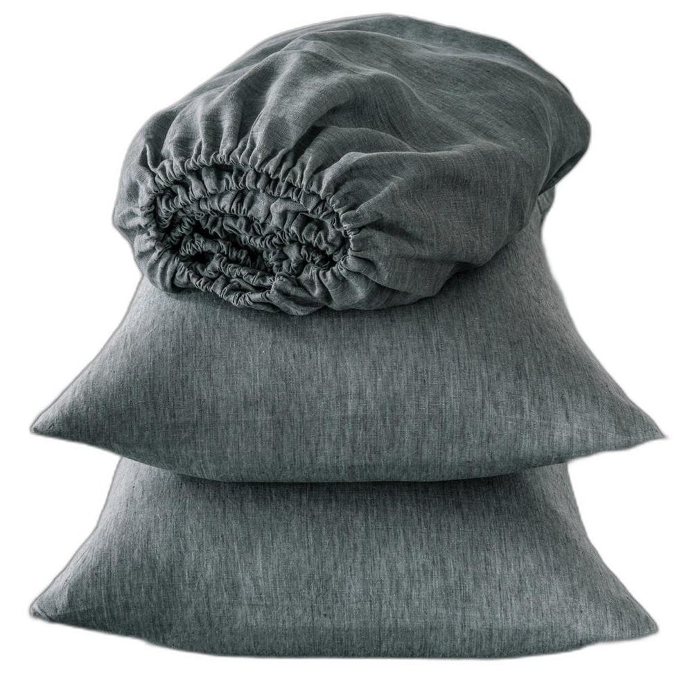 Four Piece Slate Gray Linen Twin Sheet Set