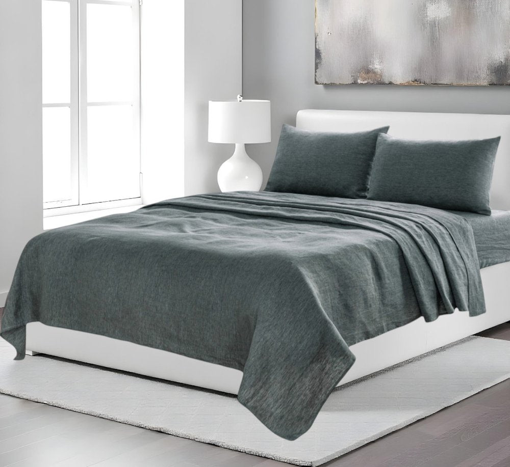 Four Piece Light Gray Linen Sheet Set