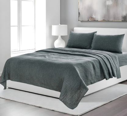 Four Piece Light Gray Linen Sheet Set