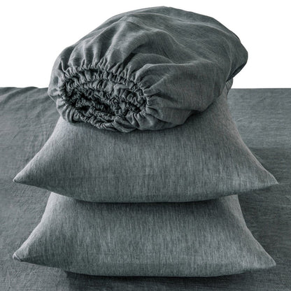 Four Piece Slate Gray Linen King Sheet Set