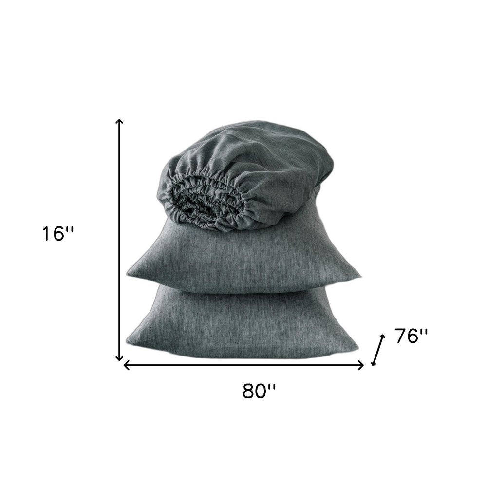 Four Piece Blue Linen King Sheet Set