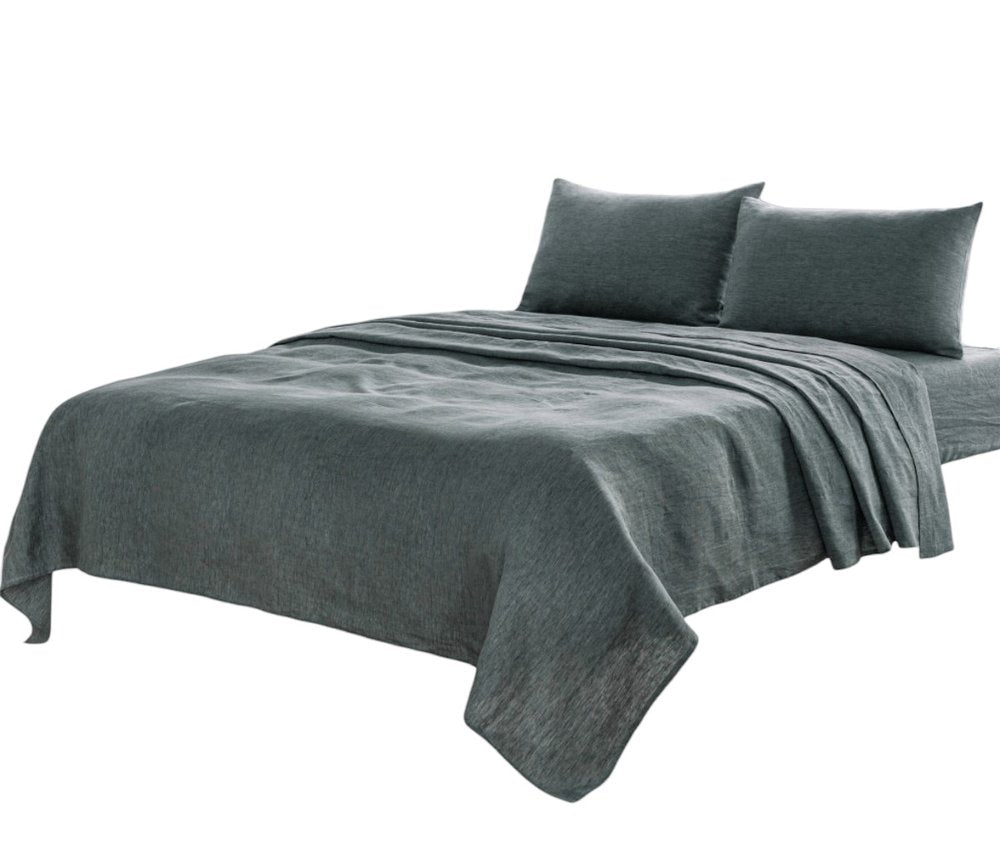 Four Piece Slate Gray Linen King Sheet Set