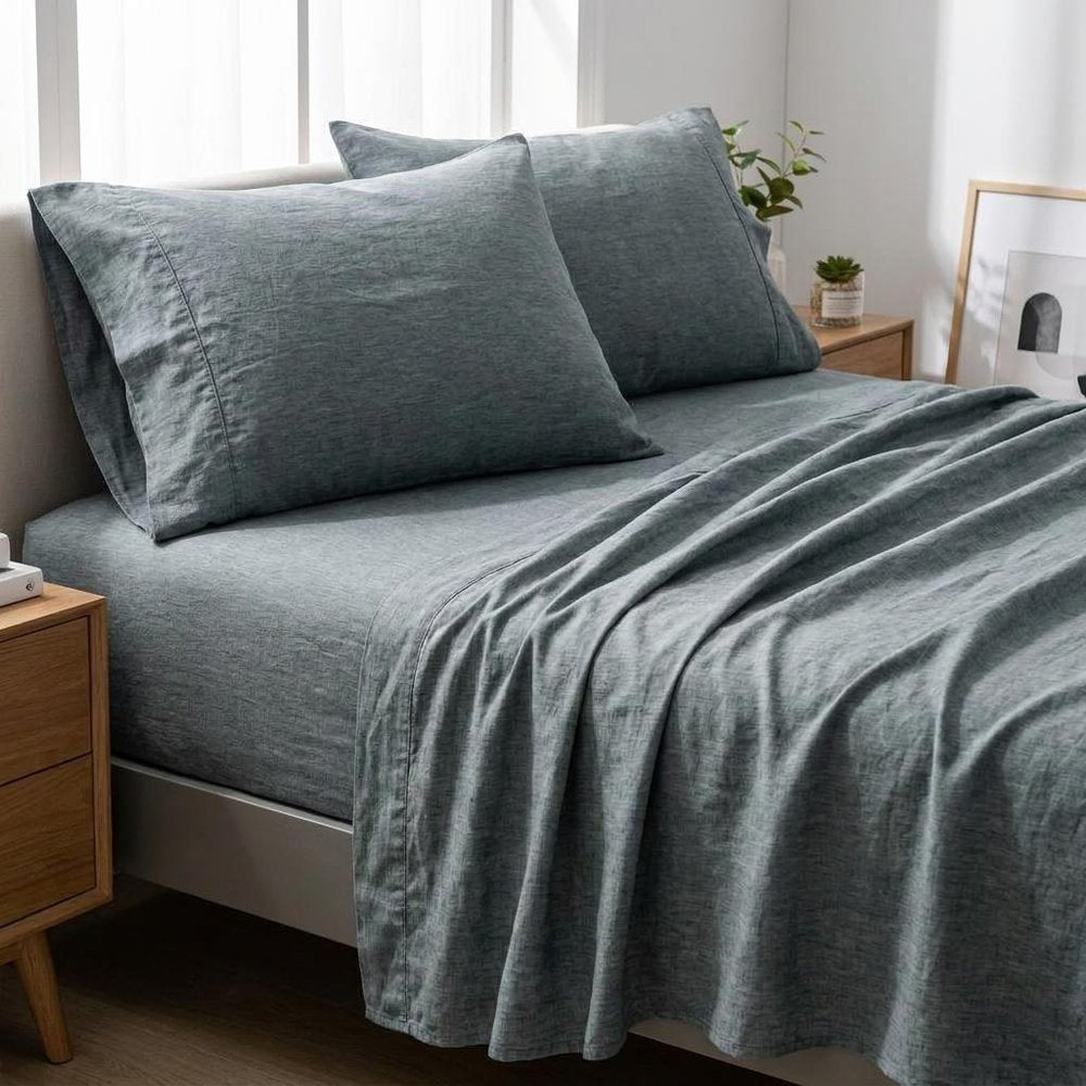 Four Piece Slate Gray Linen King Sheet Set