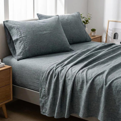 Four Piece Slate Gray Linen King Sheet Set