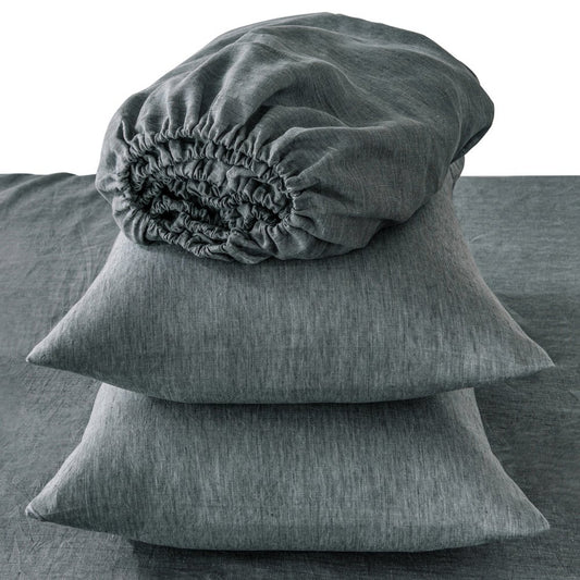 Four Piece Slate Gray Linen California King Sheet Set