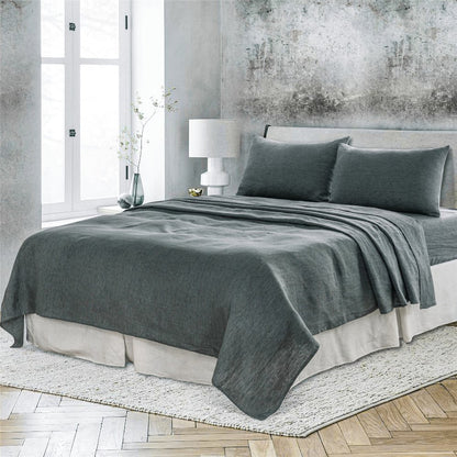 Four Piece Slate Gray Linen Sheet Set