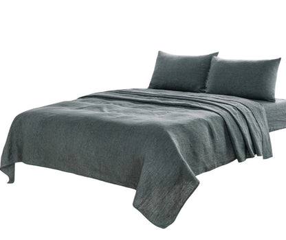 Four Piece Slate Gray Linen Sheet Set