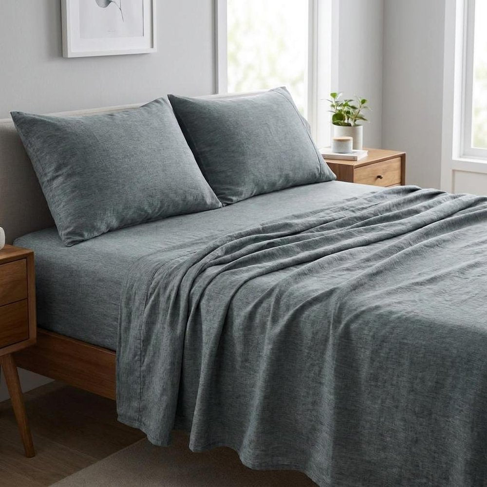 Four Piece Slate Gray Linen California King Sheet Set