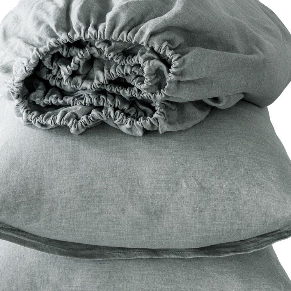 Four Piece Blue Linen Queen Sheet Set
