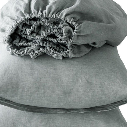 Four Piece Blue Linen Queen Sheet Set
